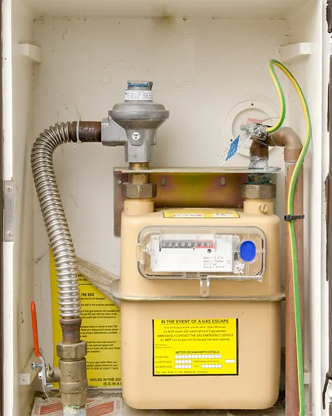 Gas meter installation closeup